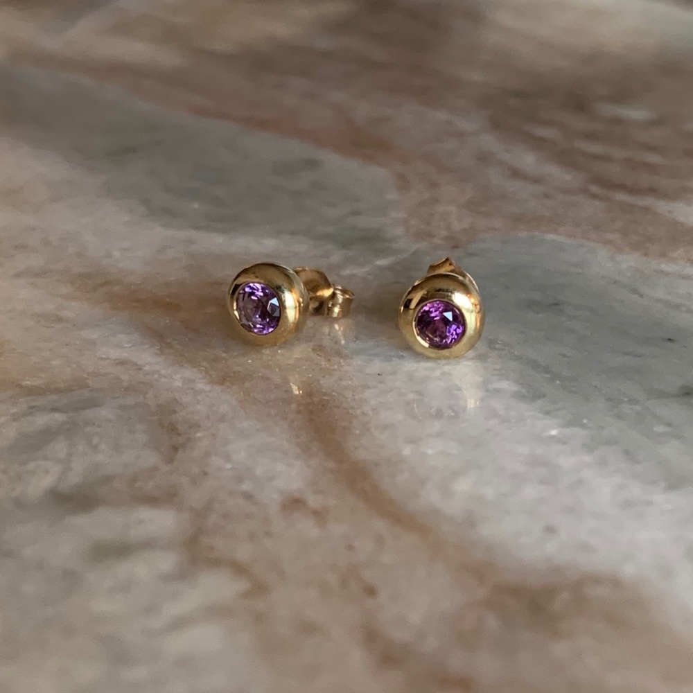 Custom Designed Natural Amethyst 14k Gold Earrings